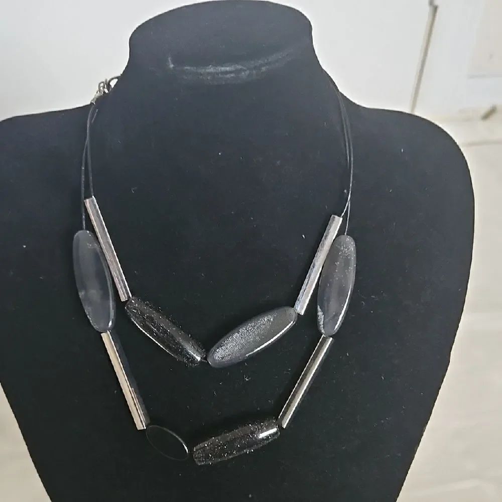 Elegant Black and Silver Layered Choker Necklace